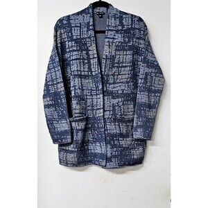 PURE JILL Indigo Blue Cotton Blend Long Sleeve Button-Up Women Cardigan Sweater